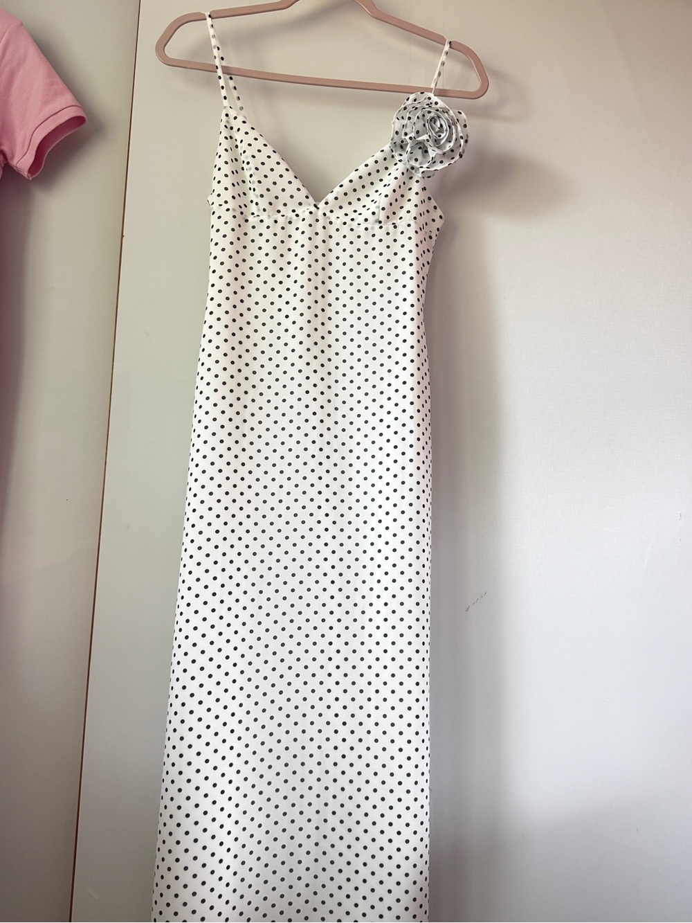 Rubie's White Maxi Slip Dress with Black Polka Dots and Rosette